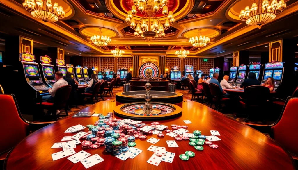 Gamble at high-stakes tables in luxury, featuring https://tg88a.baby/ slot machines and roulette wheels.
