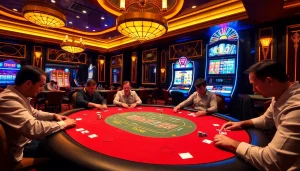 Experience the excitement of TK88 at a vibrant casino poker table with intense gameplay.