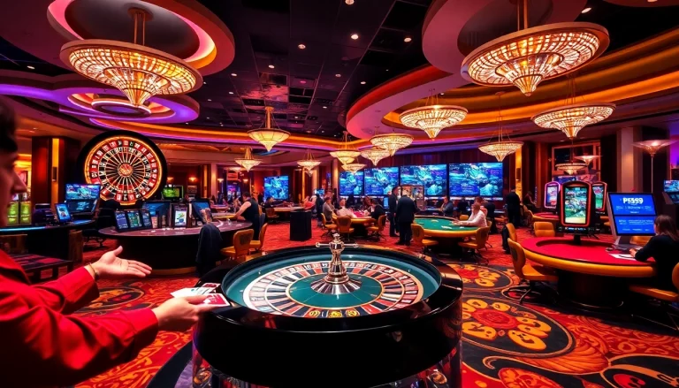 Engaged gamblers at a vibrant casino showcasing link PS99 and thrilling betting action.