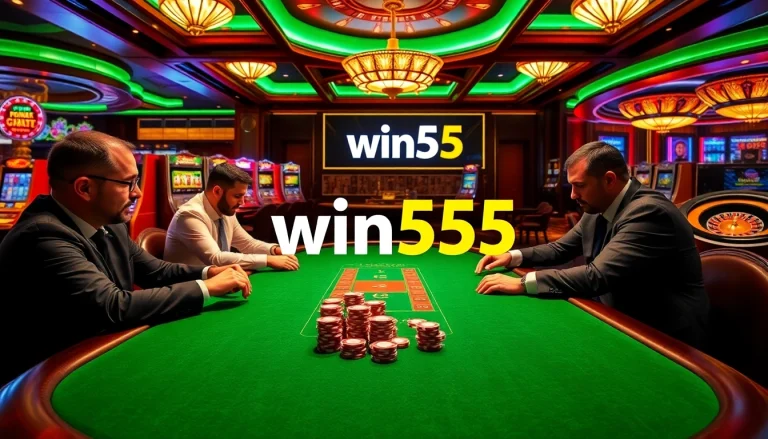 Experience high-stakes success with win55 at a lively poker table in a luxurious casino.