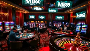 Experience the thrill of MB66 at a buzzing casino with tables and vibrant slot machines.