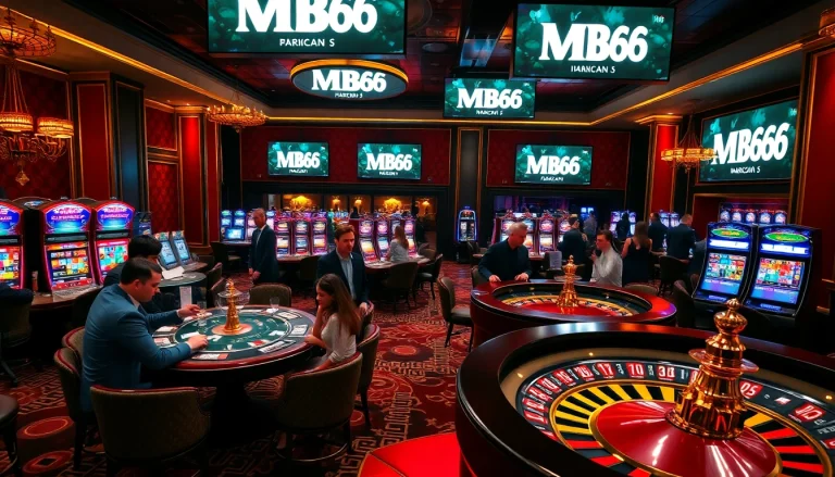 Experience the thrill of MB66 at a buzzing casino with tables and vibrant slot machines.