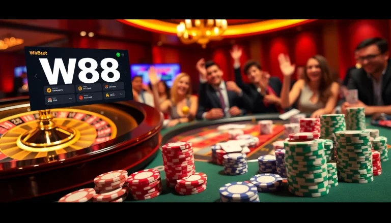 W88 link vao w88 the thao shows players betting at a vibrant casino table.