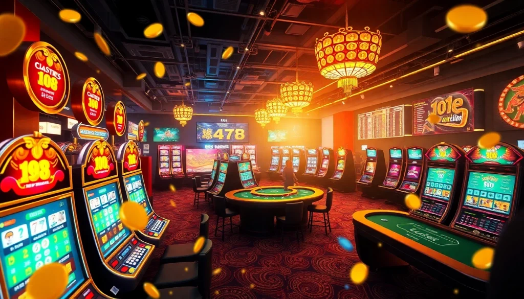 Exciting casino scene showcasing Lucky88 with vibrant games and a lively atmosphere.