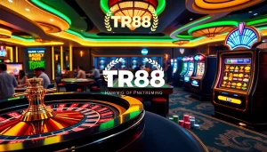 Engage in thrilling casino gameplay with TR88 poker chips and roulette at a vibrant table.