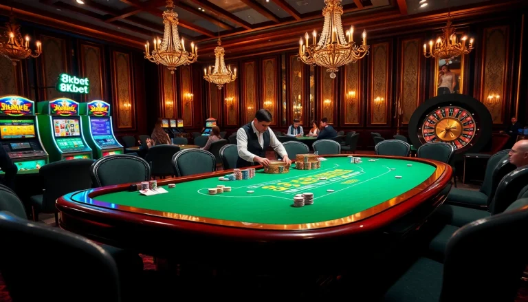 Experience the excitement of high-stakes poker at 8kbet with luxury decor and thrilling gameplay.