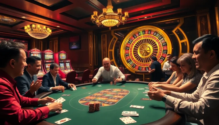 Action-packed scene of players engaged at a poker table in a New888 casino setting.