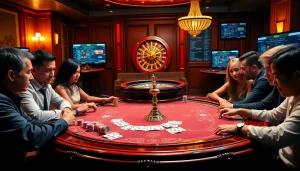 Experience the thrill of online gaming at 5z7772 com with vibrant casino visuals of poker and roulette.