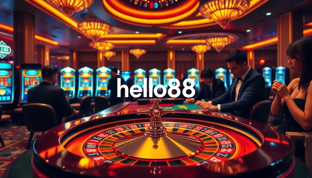 hello88 players placing bets at a vibrant casino table filled with excitement