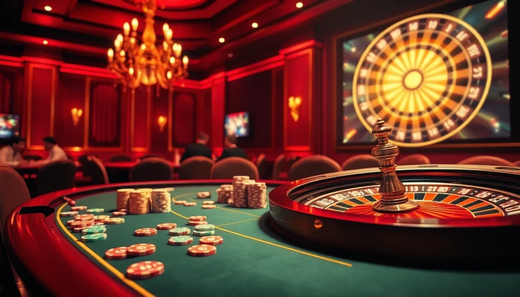 Players experiencing rich gaming action at a rikvip casino table with vibrant cards and chips.