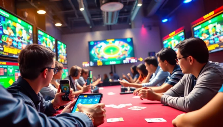 Vibrant digital scene illustrating players engaged in online card games showcasing topgamebaidoithuong.mx offerings.