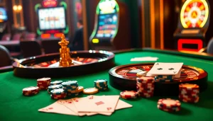 Experience the excitement of e2 bet at a luxurious casino table with poker chips and cards.