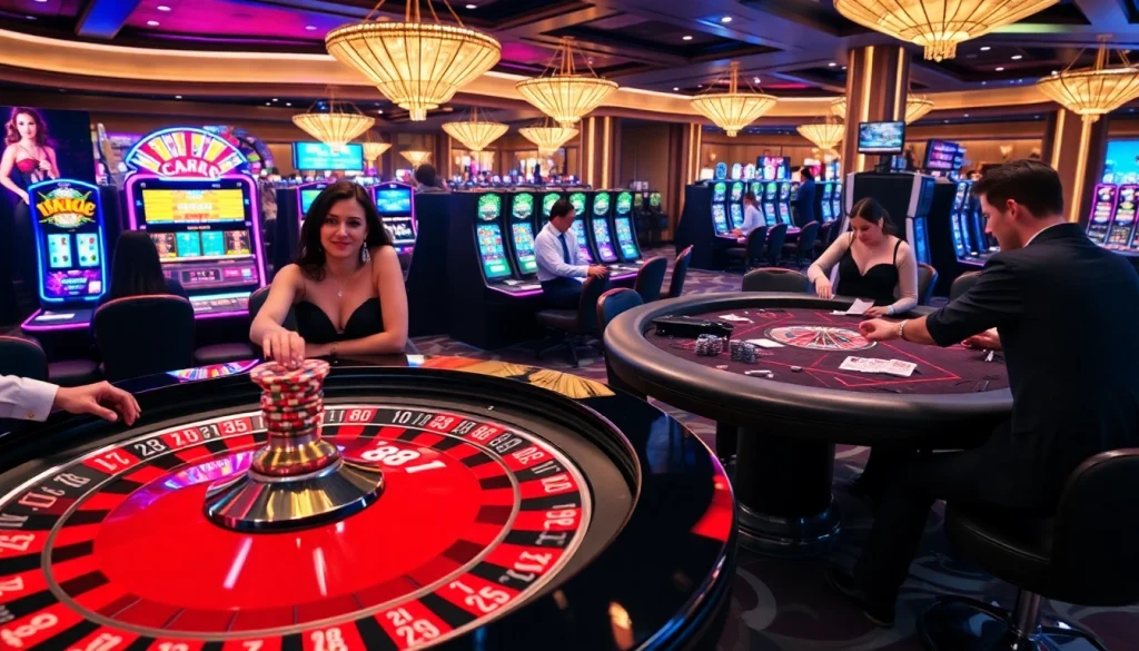 Experience thrilling gaming at 88i with a vibrant casino scene showcasing roulette and poker.