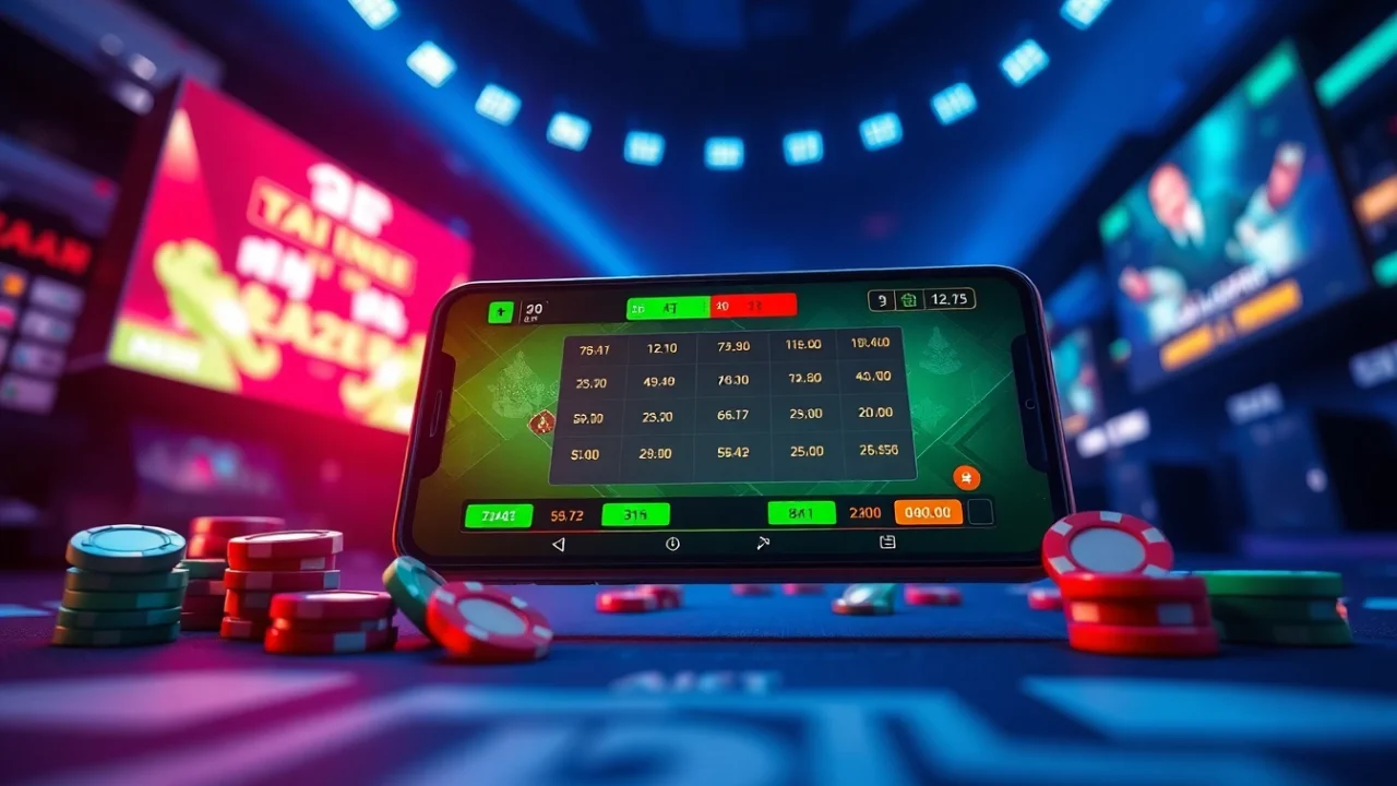 Exciting online gaming scene featuring Tài Xỉu MD5 on smartphone with vibrant graphics and real-time results.