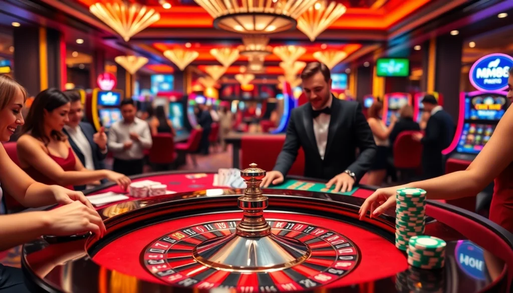 Players at the MM88 casino engage in lively roulette betting with colorful chips.
