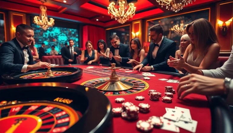 ku88 poker table with vibrant chips and players enjoying an exciting game atmosphere