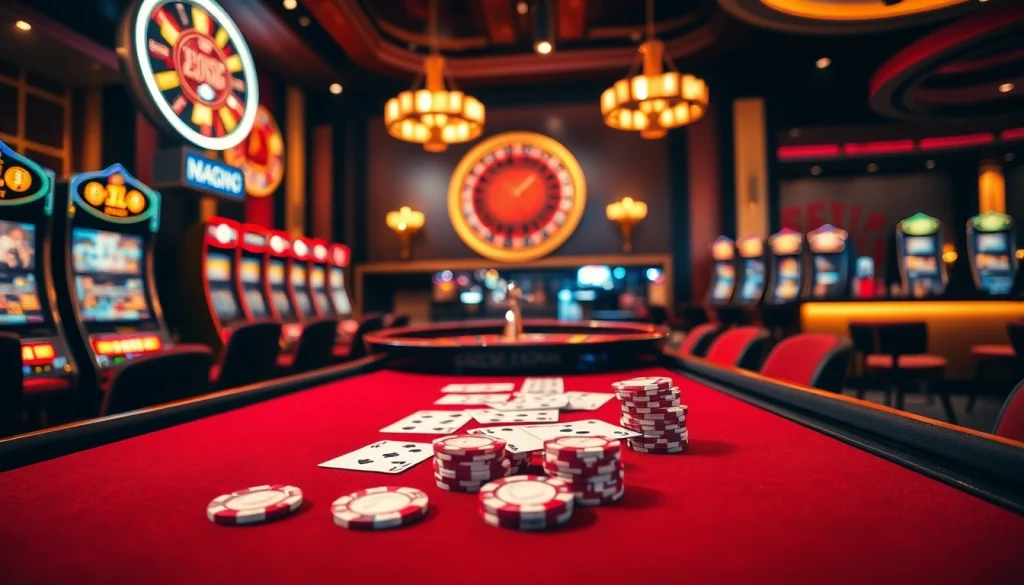 N188 nhà cái poker chips and roulette wheel in a luxurious casino setting