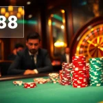 Players strategizing at a luxurious casino table while engaged with https://lc88.onl/ offering immersive gaming.