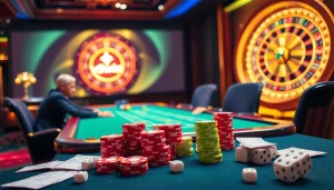 Engaged players at a luxurious casino table showcasing nhà cái vswin, vibrant chips, and betting excitement.