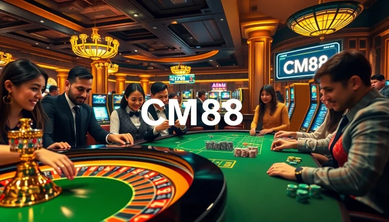 Experience thrilling gameplay at a casino with CM88-inspired roulette and colorful poker chips.