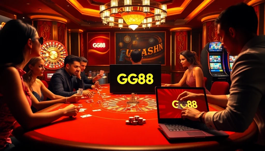 Experience high-stakes action at GG88 online casino with players and gambling excitement.
