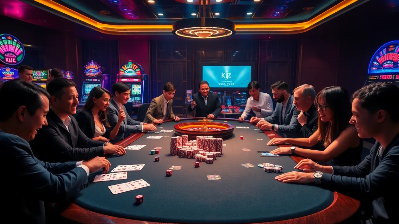 Players experiencing the thrill of gaming at KJC, with vibrant cards and chips on display.