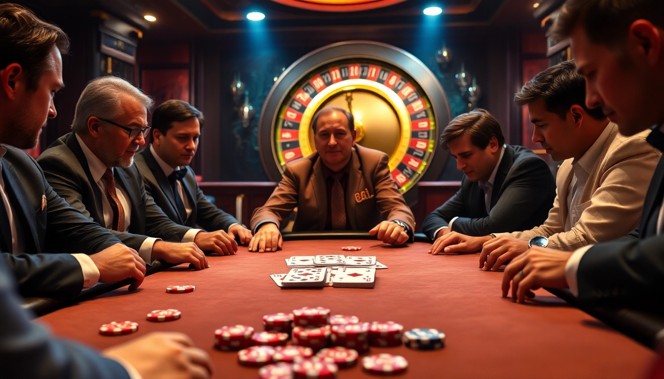 Players engaging in high-stakes poker action at a luxurious casino table featuring the number 88i.