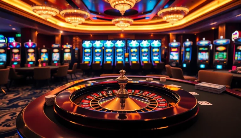 Experience thrilling gameplay with WW88's luxury casino setup featuring roulette and poker tables.