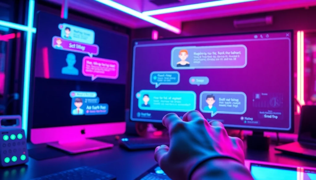 Interactive digital chat showcasing nsfw character AI engagement in a modern tech workspace.