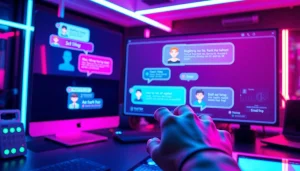 Interactive digital chat showcasing nsfw character AI engagement in a modern tech workspace.
