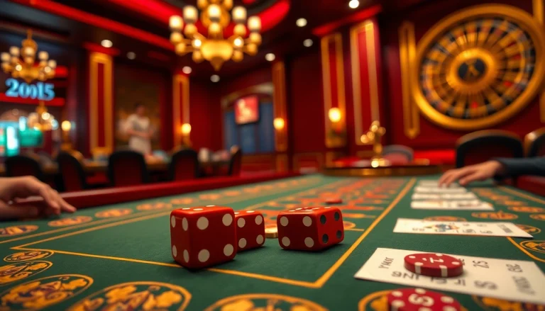 Exciting gameplay of tài xỉu md5 in a luxurious casino setting with elegant dice and betting slips.