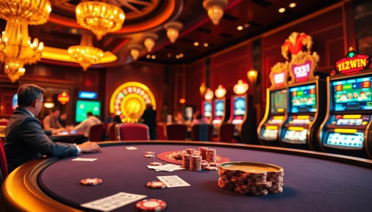 Experience the thrill of 123win with vibrant poker gameplay and roulette excitement in a luxury casino setting.