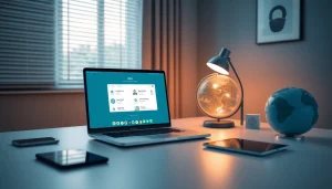 在现代工作区视图的快连官网界面，展示安全的全球连接与用户友好设计。