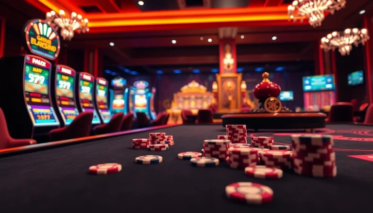 Experience the excitement of 88vv casino with vibrant tables, poker chips, and slot machines.