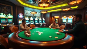 Experience the thrill of 88i game at a luxurious poker table with lively players.