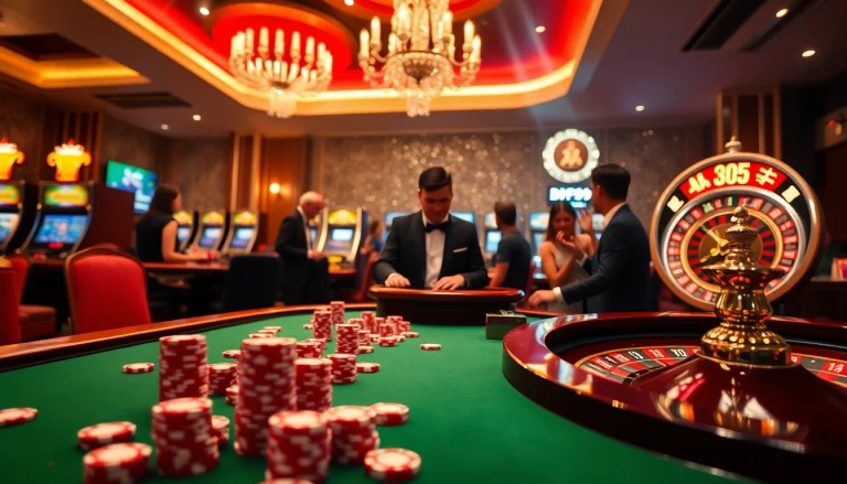 Experience the thrill of the DF999 Game with excited players at a luxurious casino table.