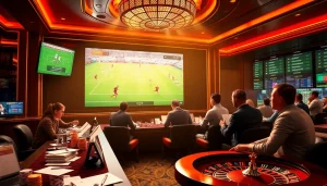 Soi kèo phạt góc betting scene with enthusiastic gamblers analyzing odds and matches.