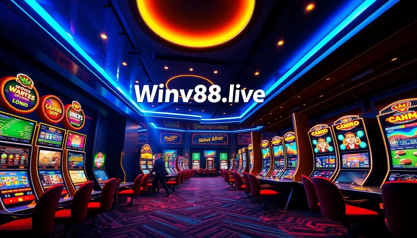 Experience the excitement of online gaming at winvn88.live with a vibrant casino atmosphere, featuring digital game interfaces.