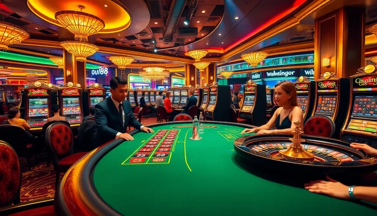 Players engaging in thrilling UU88 casino games at an upscale gambling table.