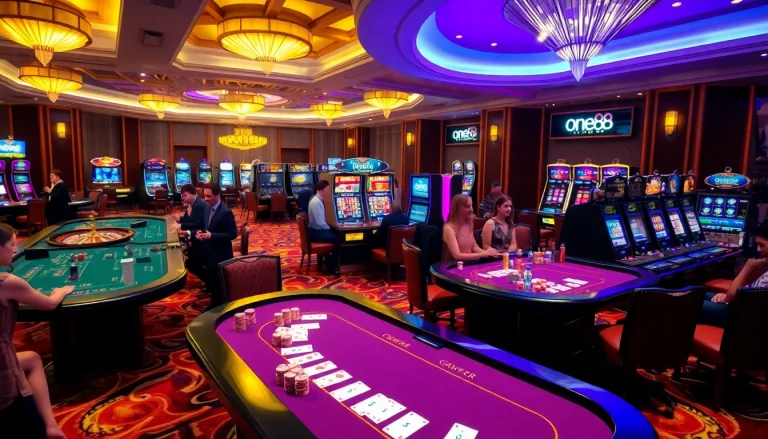 Experience high-stakes gaming at one88 with vibrant casino tables and exhilarating atmosphere.