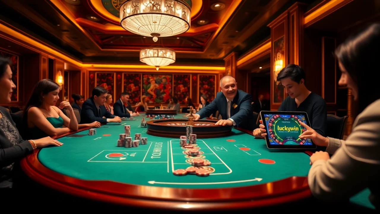 Experience the excitement of luckywin at a luxurious casino table with engaged players.