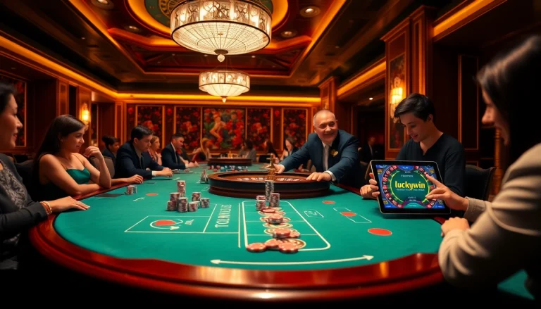 Experience the excitement of luckywin at a luxurious casino table with engaged players.