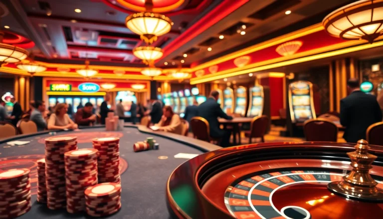 SODO casino scene showcasing poker tables and roulette wheels for an exciting gambling atmosphere.