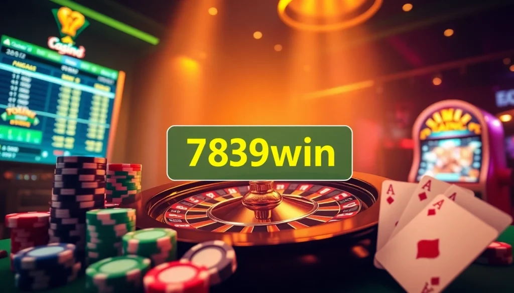 Engaging casino setup depicting the vibrant 789win link with roulette wheel and poker chips for online gambling.
