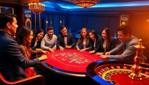 Excited players at a luxurious poker table in a casino, showcasing the thrills of https://www.bdjl.win/ gaming experience.