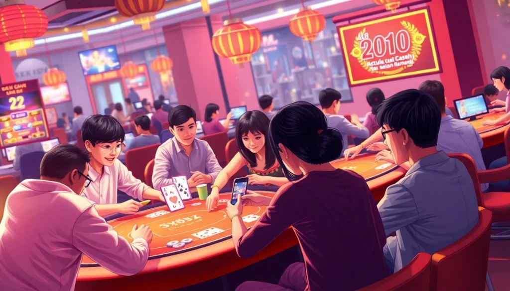 Experience the excitement of card games at gamebaidoithuong.com.vc surrounded by vibrant players and immersive graphics.