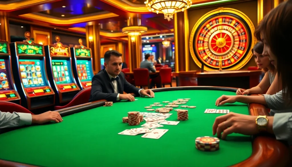 Experience the thrill of winning with 5z777 at a luxurious casino table filled with poker chips and cards.