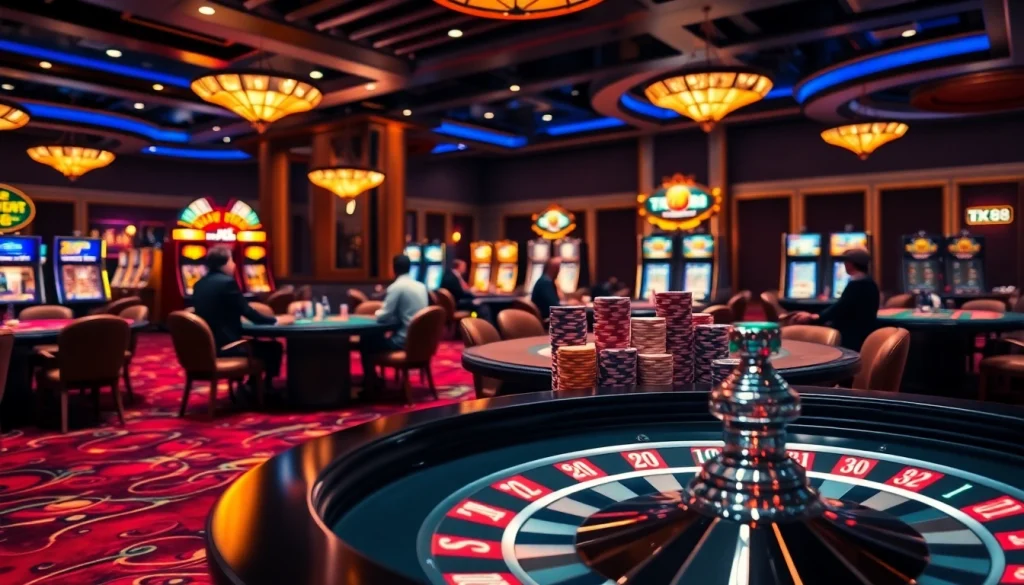 Engaging gamblers with poker action at TX88 casino tables filled with vibrant chips and excitement.