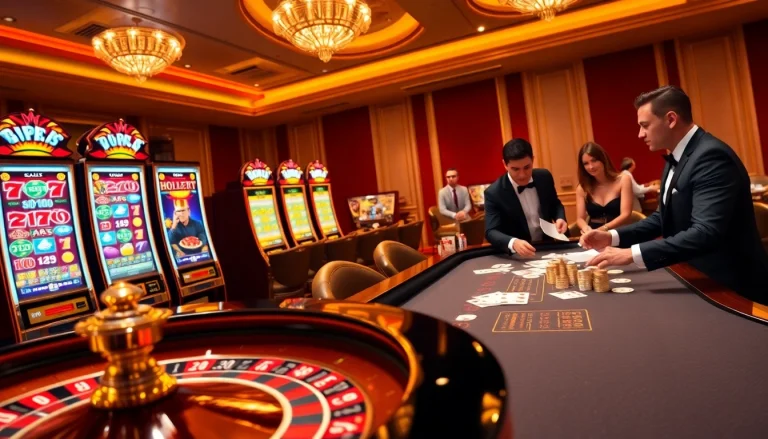 Exciting gameplay at OK365.com with vibrant slot machines and poker chips.