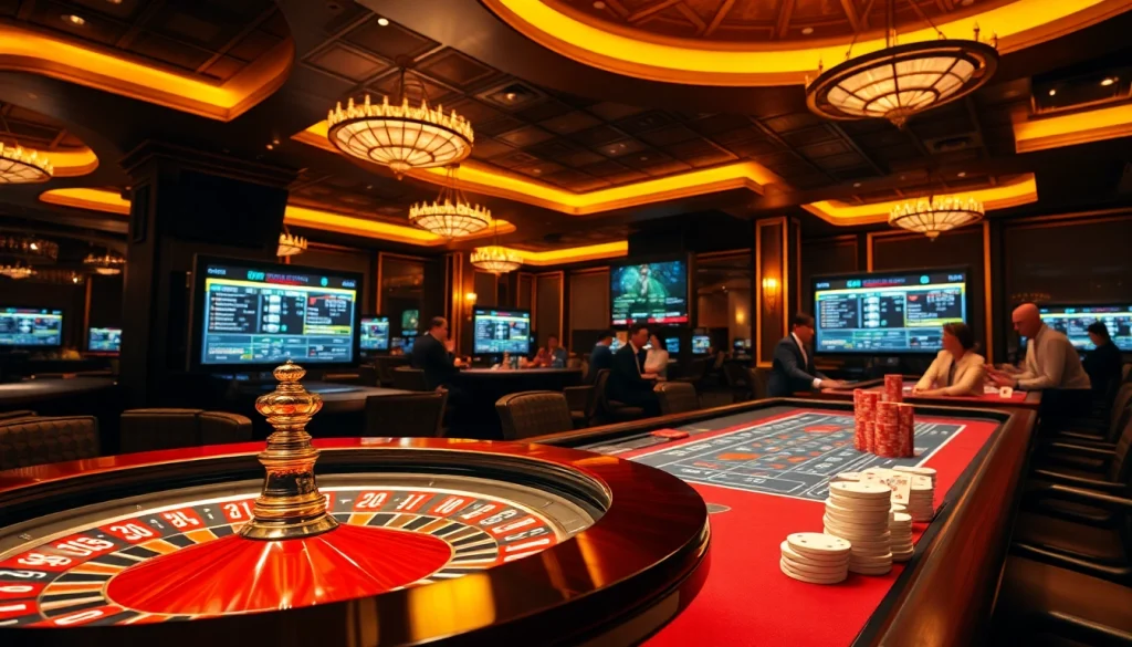 Players enjoying thrilling games at 789f casino with vibrant tables and glowing screens.